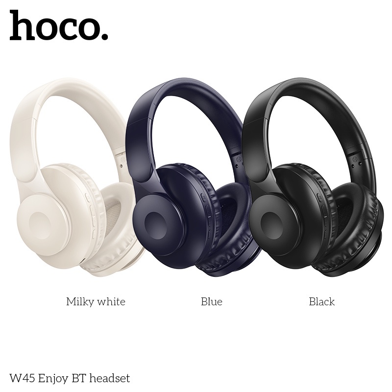 Hoco W45 หูฟังบลูทูธ 5.3 ใส่สบาย มีไมค์ในตัว รองรับสาย AUX 3.5mm คุณภาพดี HiFi Audio แบตอึด 46 ชม. หูฟังไร้สาย hc3
