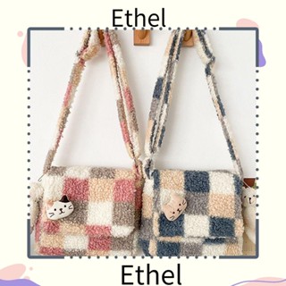 Ethel1 กระเป๋าสะพายไหล่ สะพายข้าง ผ้ากํามะหยี่ขนนิ่ม ลายสก๊อตน่ารัก มีซิป สําหรับเด็กผู้หญิง