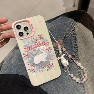 เคสโทรศัพท์มือถือ ซิลิโคนนิ่ม กันกระแทก สองชั้น ลายการ์ตูนกระต่ายน่ารัก พร้อมสายโซ่คล้อง สําหรับ Iphone 14Promax 13 11 12