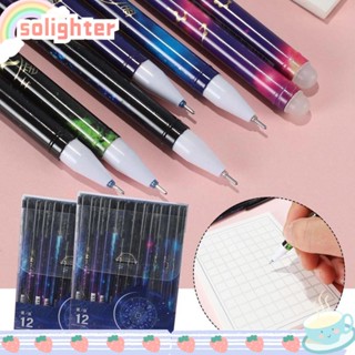 Solighter 12 ชิ้น / เซต ปากกาเจล เครื่องมือเขียน สร้างสรรค์ เครื่องเขียน หมึกสีดํา / น้ําเงิน ปากกาลบได้