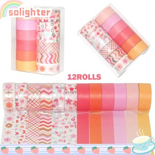Solighter เทปสติกเกอร์แฟชั่น สีแดง สําหรับตกแต่งสมุด 12 ม้วน