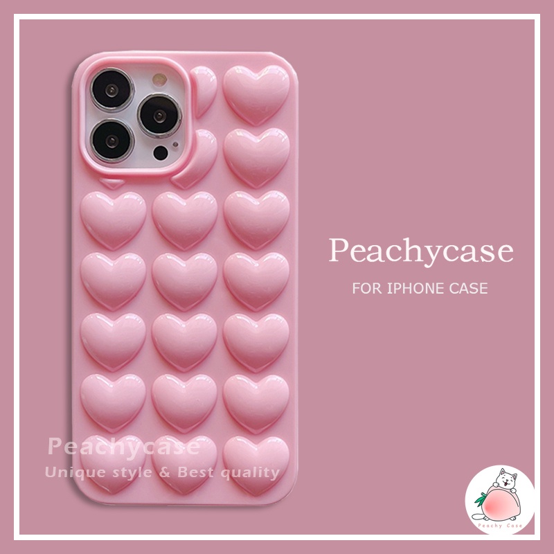 เคสโทรศัพท์มือถือ TPU นิ่ม กันกระแทก ปิดด้านหลัง รูปหัวใจ 3D สีชมพู สําหรับ iPhone 15 14 13 12 Pro Max 11 iPhone15promax