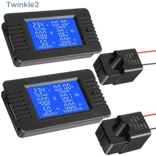 Twinkle เครื่องตรวจสอบพลังงานดิจิทัล AC 80-260V AC 80-260V มัลติมิเตอร์ 2 ชิ้น พลาสติกทองแดง พร้อมแกนแปลงกระแสไฟ 100A