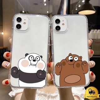 โปร่งใสเคสโทรศัพท์คู่สำหรับไอโฟน 11 12 13 14 15 Pro Max XR 7 6 8 Plus X XS MAX SE แพนด้าหน้าด้าน กันกระแทก เคสใสนุ่ม