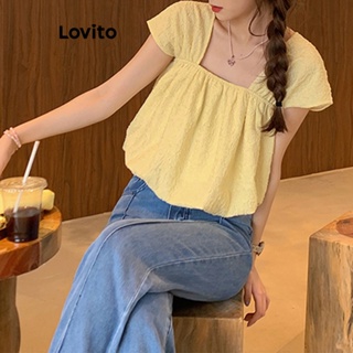 Lovito เสื้อกล้าม จับจีบ ลําลอง แบบเรียบ สําหรับผู้หญิง LNE17239 (สีเหลือง)