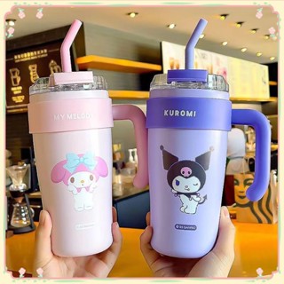 Sanrio Thermo Cup ของแท้ที่ได้รับอนุญาตความจุขนาดใหญ่กาแฟขวดนมของขวัญนักเรียนถ้วยฟางแก้วเก็บความร้อนสำนักงานสาวถ้วยน้ำการ์ตูนเครื่องดื่มคู่【Sunny】