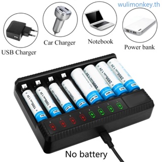 Wu 8 Bay AA AAA ที่ชาร์จแบตเตอรี่ อินพุต USB C ชาร์จเร็ว ช่องชาร์จอิสระ พร้อมจอแสดงผล LCD เครื่องชาร์จแบตเตอรี่