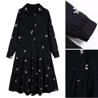 Zara 23 ชุดเดรสแขนยาว คอวี ปักลายดอกไม้ ขนาดเล็ก แฟชั่นฤดูร้อน