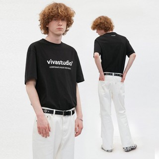 Vivastudio เสื้อยืดแขนสั้น ผ้าฝ้ายแท้ พิมพ์ลายตัวอักษร สําหรับทุกเพศ