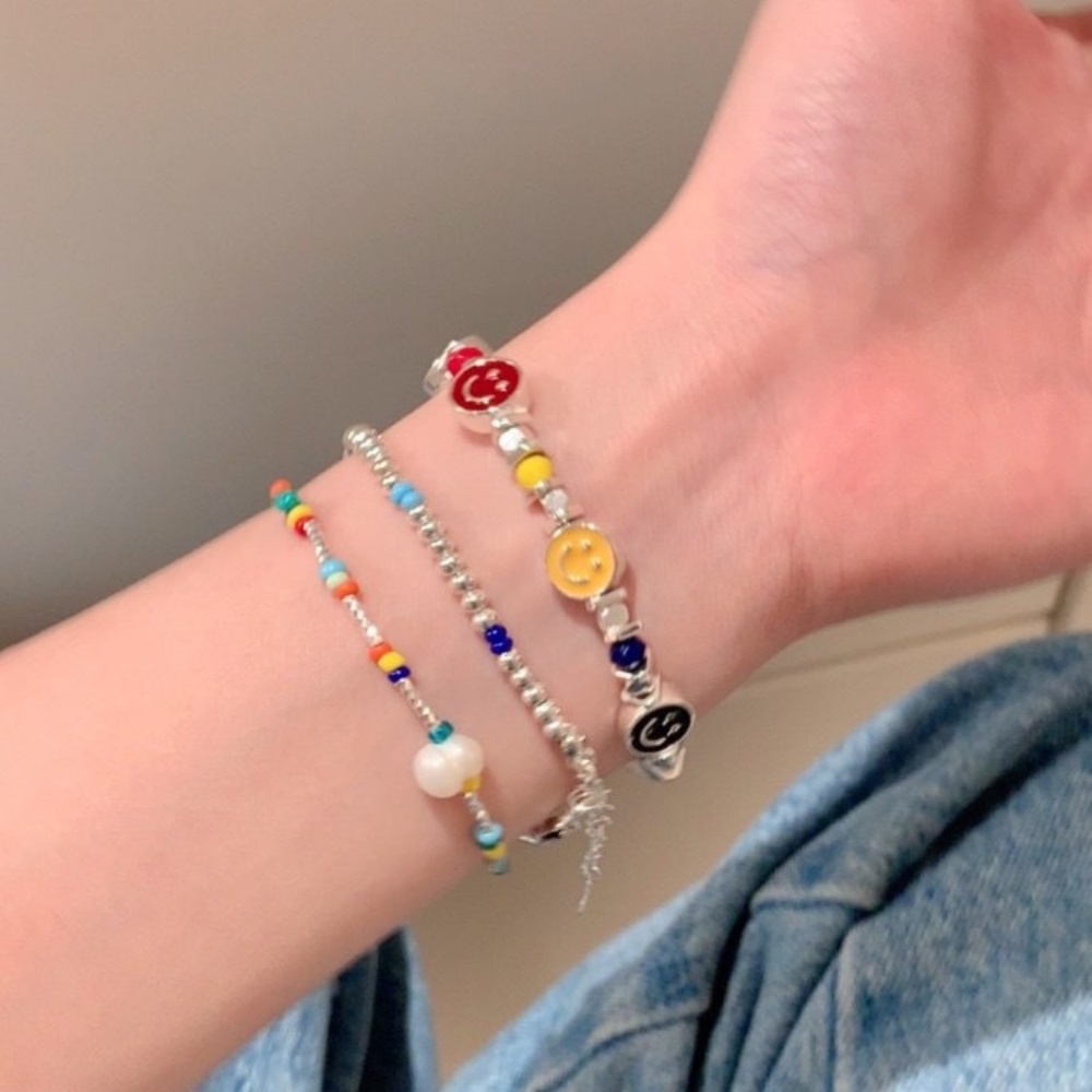 สร้อยข้อมือ ประดับลูกปัดหินเซรามิค ไข่มุก รูปหัวใจ และดาว หลากสี สไตล์เกาหลี สําหรับผู้หญิง