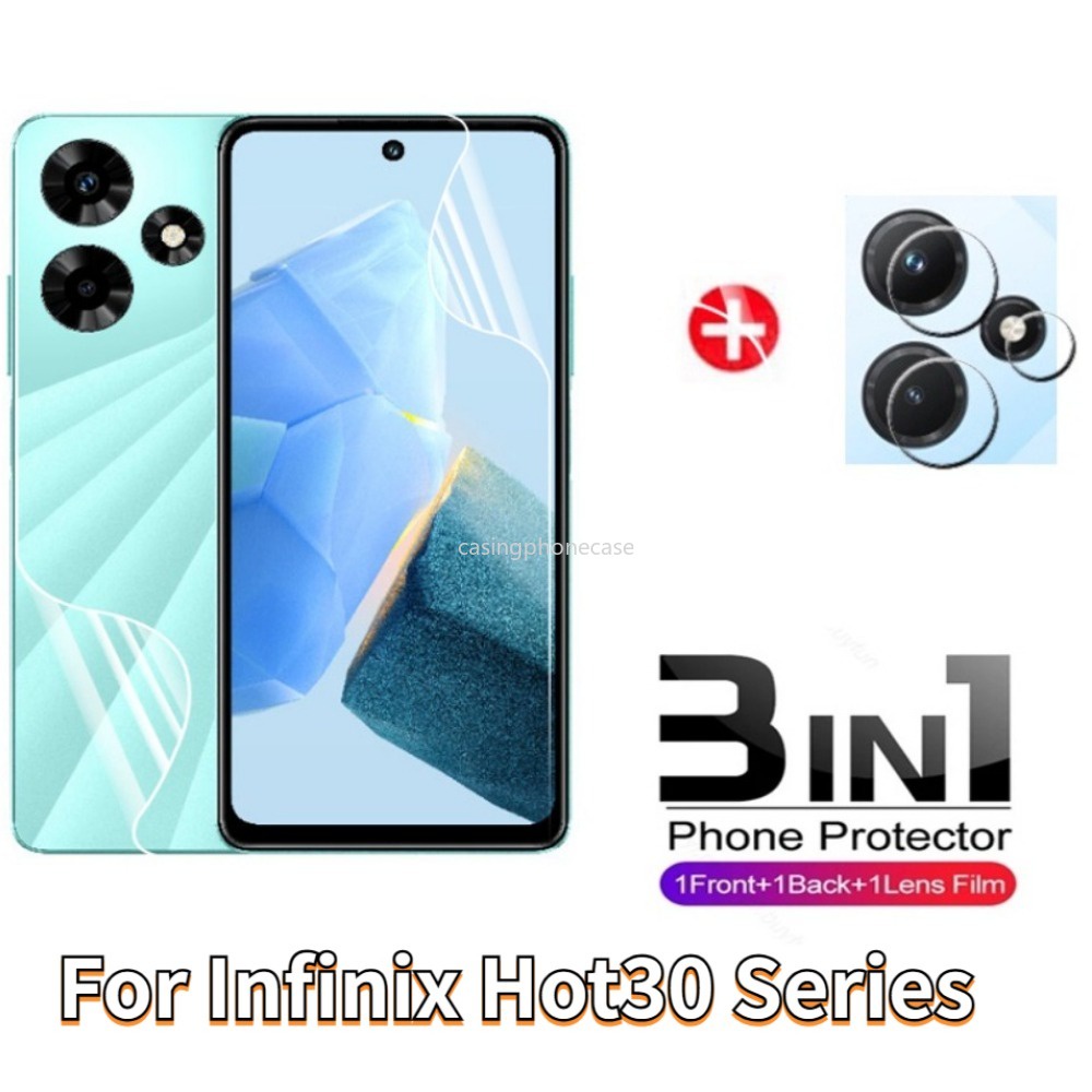 3in1 ฟิล์มกระจกนิรภัยกันรอยหน้าจอกล้อง คาร์บอนไฟเบอร์ แบบใส บางพิเศษ กันรอยขีดข่วน สําหรับ Infinix Hot 30 30i 5G Hot30i 2023 