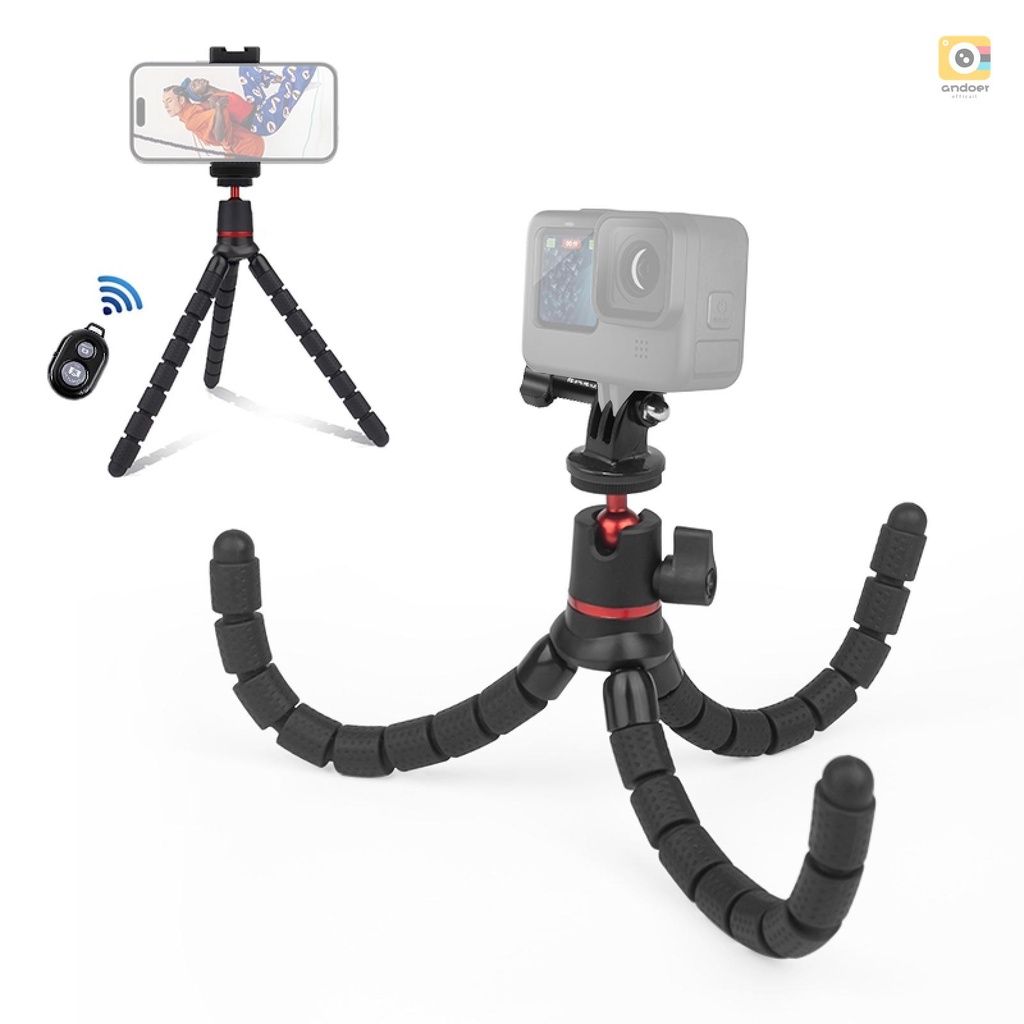 AND-PULUZ Phone Tripod Tabletop Tripod Stand Octopus Flexible Tripod Holder 2kg/4.4lbs Load Capacity with Remote Control Phone Clip  Adapter Compatible with DSLR Cameras iPhon