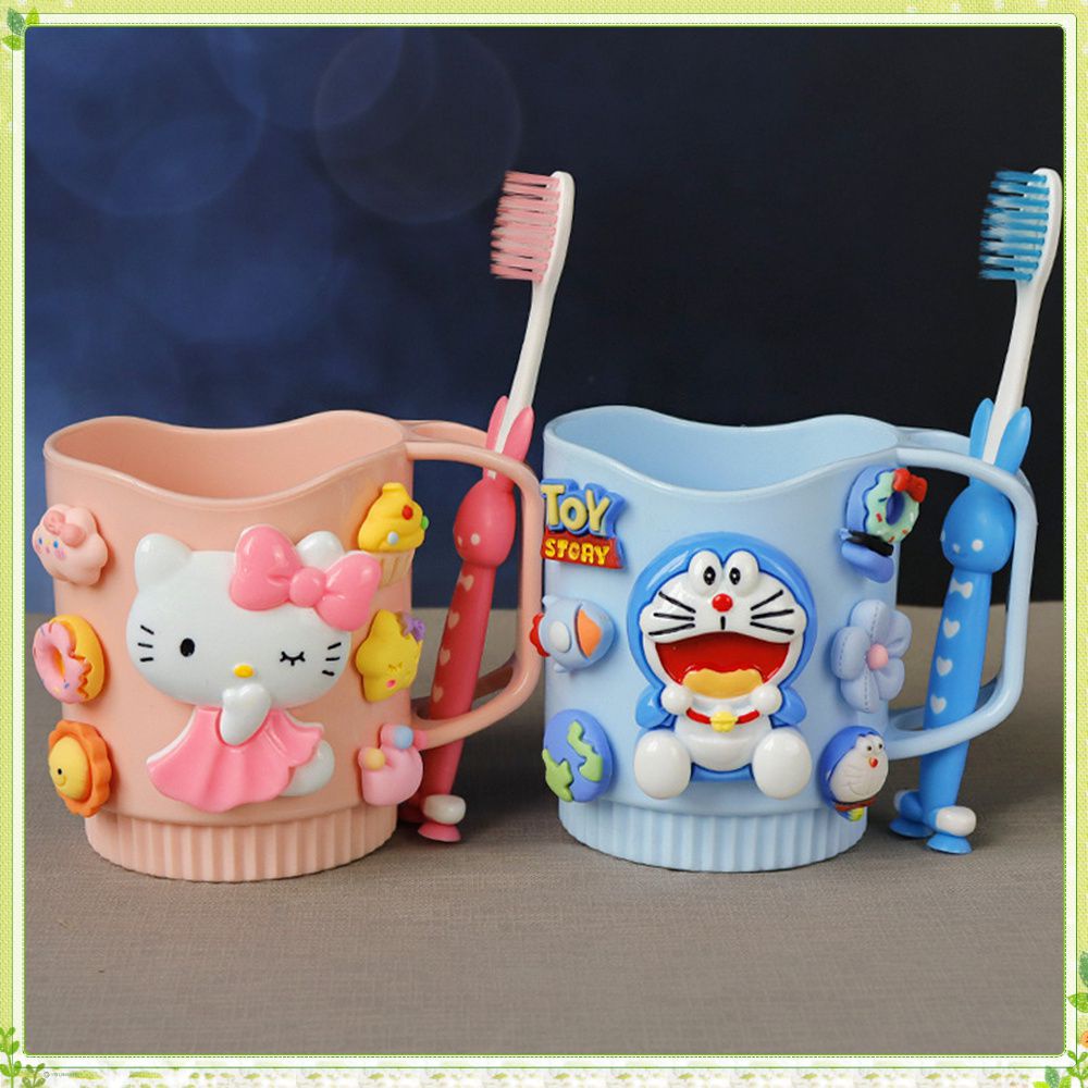 youngtime น่ารักการ์ตูน Hello Kitty ถ้วยน้ำยาบ้วนปาก ถ้วยแปรงสีฟันเด็กน่ารักสตรอเบอร์รี่หมีโดราเอมอนถ้วยถ้วยซักผ้าความจุขนาดใหญ่ youngtime