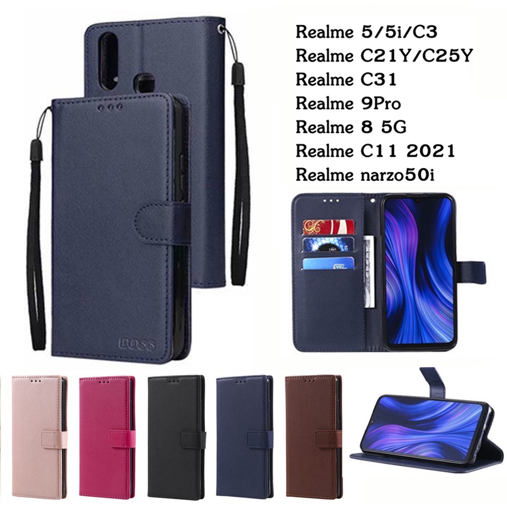เคสฝาพับ มีแม่เหล็ก มีล็อค สำหรับ realme 8 5 5i 9PRO C31 C21Y C25Y narzo50i prime c11 2021 C3 เคสใส่บัตรได้ แถมสาย
