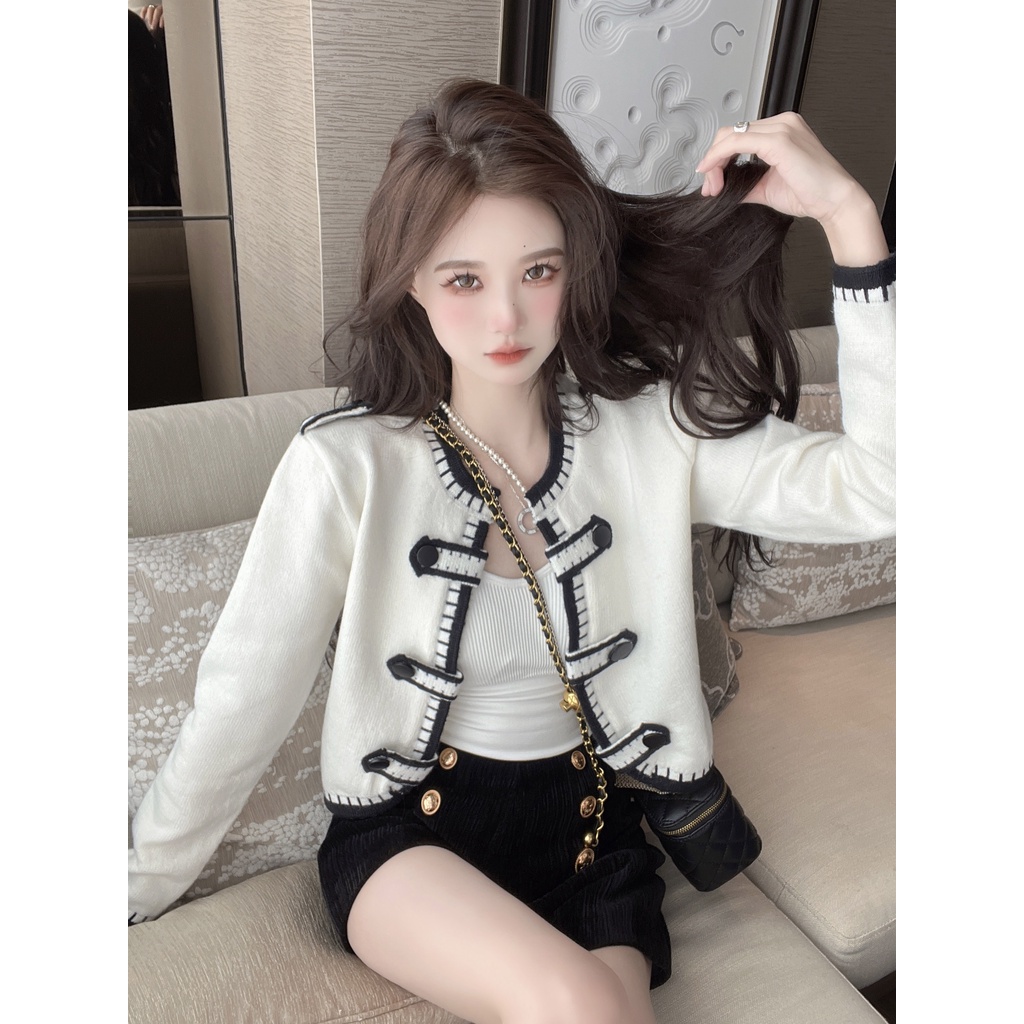 Xiao Xiaoxiang เสื้อแจ็คเก็ตคาร์ดิแกน ผ้าถัก ระดับไฮเอนด์ สําหรับผู้หญิง TD24
