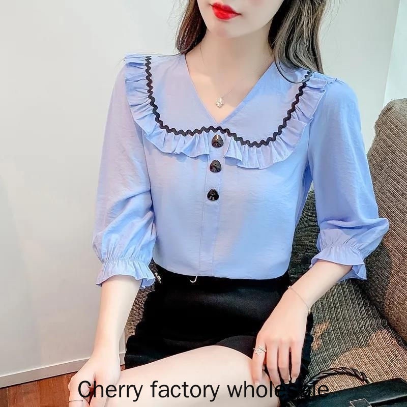 เสื้อเชิ้ต คอตุ๊กตา เข้ารูป สไตล์เกาหลี แฟชั่นใหม่ สําหรับผู้หญิง