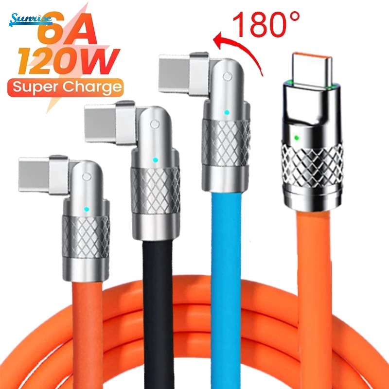 120w 6A 180° สายชาร์จเร็ว Type C แบบคู่ งอได้ หมุนได้ 1 เมตร 1.5 เมตร 2 เมตร หลากสีสัน PD USB C เป็น USB C
