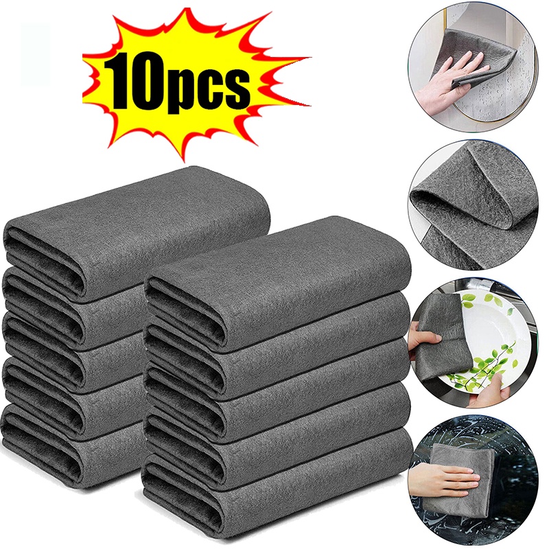 2/510PCS Magic Fiber หนา Magic ผ้าทําความสะอาดไม่มี Watermark กระจกเช็ดผ้านํากลับมาใช้ใหม่กระจกหน้าต่างผ้าทําความสะอาด Rag