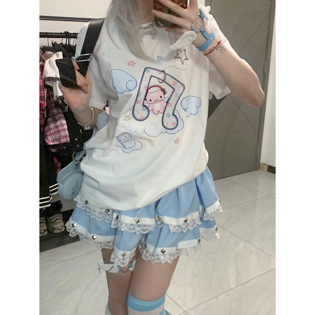 เสื้อยืดแขนสั้น ลายน่ารัก สไตล์ญี่ปุ่น พลัสไซซ์ สําหรับผู้หญิง