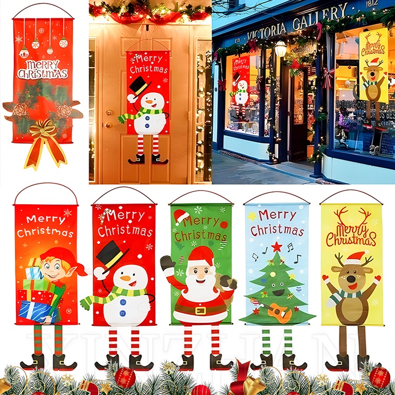 ธงแขวน คริสต์มาส / ของตกแต่งบ้าน คริสต์มาส / อุปกรณ์ปาร์ตี้คริสต์มาสปีใหม่ / ธงแบนเนอร์ประตู ซานตาคลอส สโนว์แมน กวาง / เครื่องประดับด้านหน้าประตู สุขสันต์วันคริสต์มาส