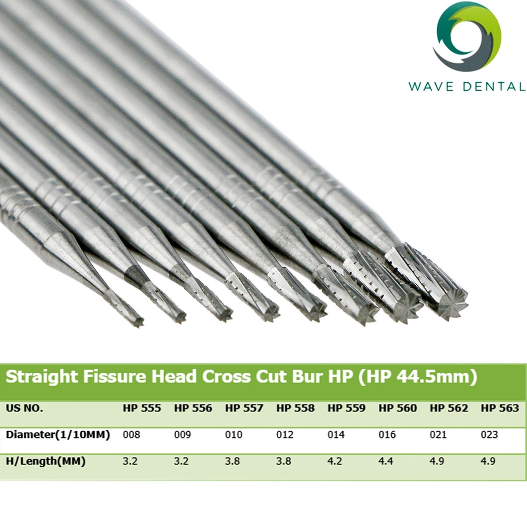 WAVE Dentistry Drill Dental Tungsten Carbide Straight Fissure Slow Burs 3.2 to 4.9mm For Straight No
