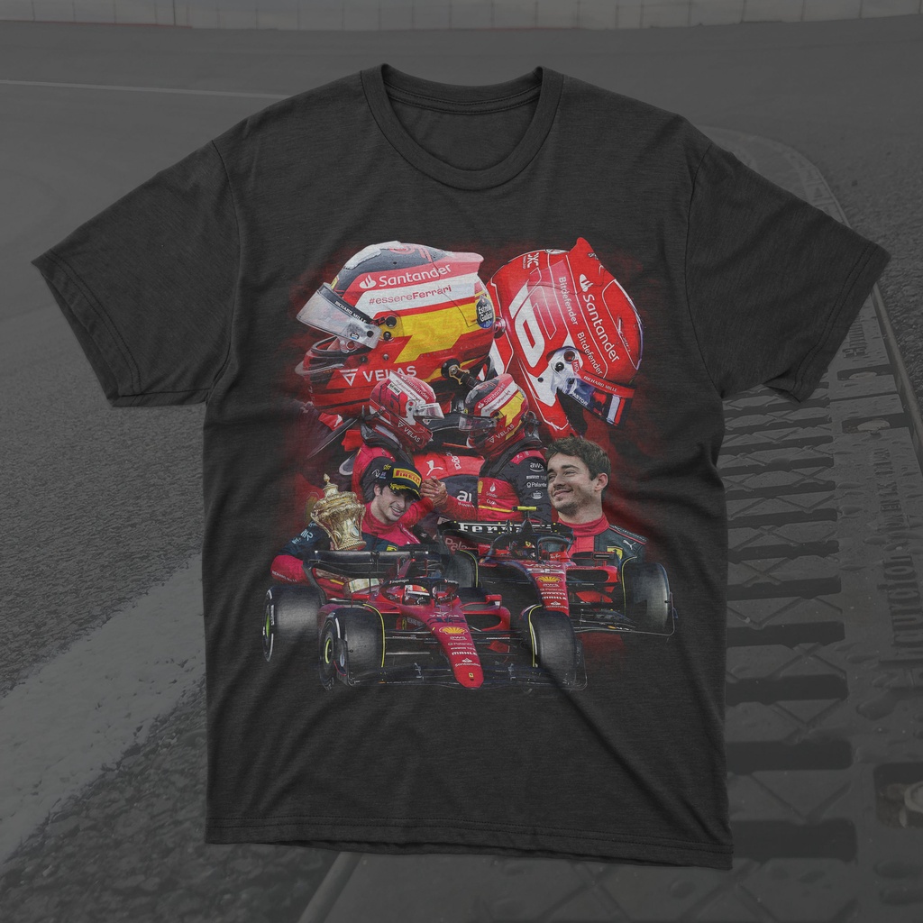 เสื้อยืดกราฟิกแข่ง Scuderia Ferrari Formula 1, เสื้อแข่ง F1, เสื้อผ้า Motorsport F1, เสื้อยืด Charle