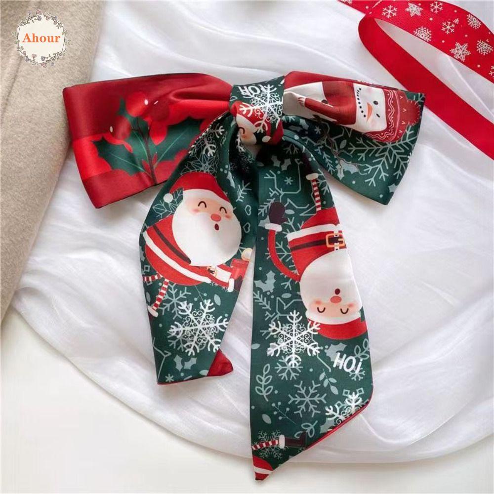 Ahour ผ้าพันคอ ผ้าเรยอน ริบบิ้น สีแดง เข้ากับทุกการแต่งกาย คริสต์มาส ซานตาคลอส ปีใหม่ สําหรับผู้หญิง