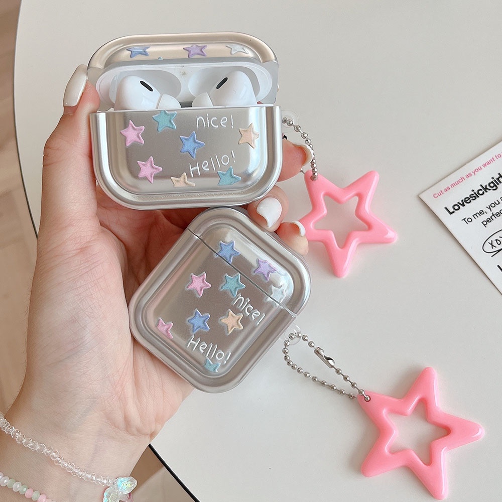 เคสหูฟัง แบบนิ่ม ลายดาว สีแคนดี้ หรูหรา พร้อมพวงกุญแจ สําหรับ AirPods 1 2 3 Pro