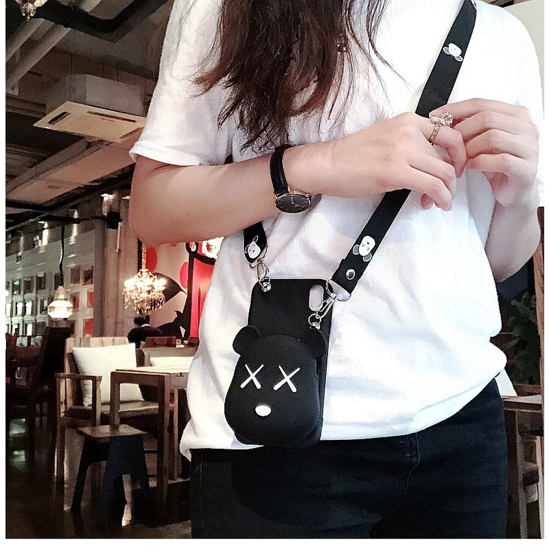 เคสซิลิโคนนิ่ม ลายการ์ตูนหมี พร้อมสายคล้อง และกระเป๋าสตางค์ สําหรับ Samsung S24 Ultra S23 FE S22 S21 Plus Galaxy A15 A25 A05S A05 A04 A03 S A54 A34 A24 A14
