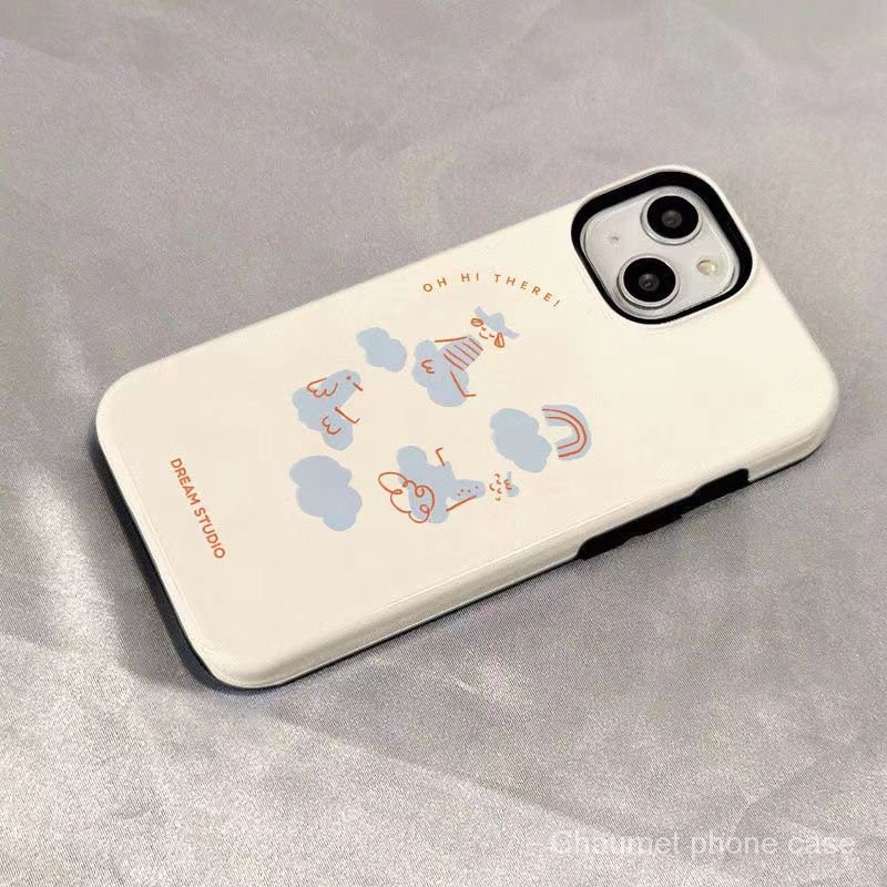 เคสโทรศัพท์มือถือแบบแข็ง ลายก้อนเมฆน่ารัก สีรุ้ง สําหรับ Iphone 15Promax Apple 14 13 12 11 2 in 1