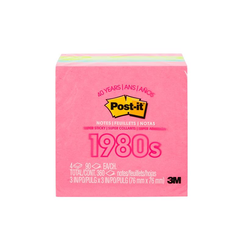 POST-IT กระดาษโน้ตนีออน 3x3"คละสี 4เล่ม รุ่น 40TH-MX-ESF1980