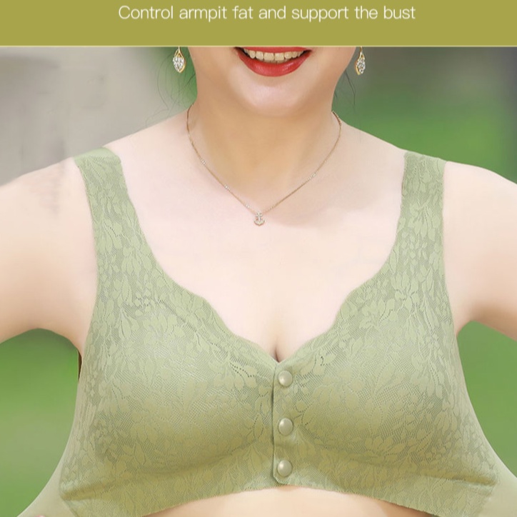 HOT[สบาย/ไม่มีรอยต่อ] Lace Jacquard Front Button Plus Size Bra ราคา ถูกที่สุด ดีลบีเคเค แกลเลอรีภาพที่ 3