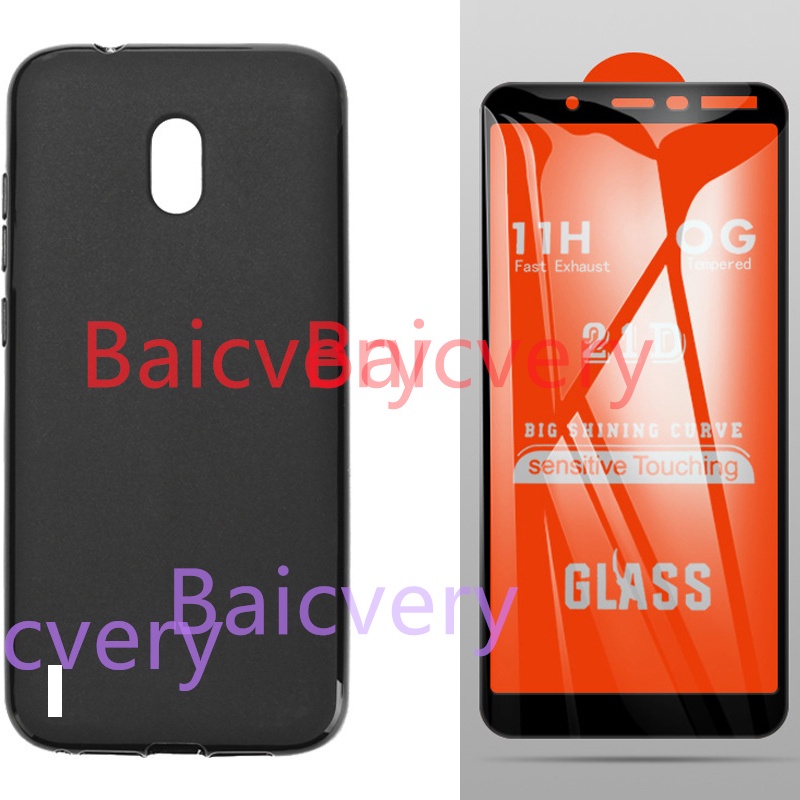 สําหรับ Nokia C1 เคส ซิลิโคนนุ่ม TPU สีดํา เคสป้องกันโทรศัพท์มือถือ พร้อมกระจกนิรภัย