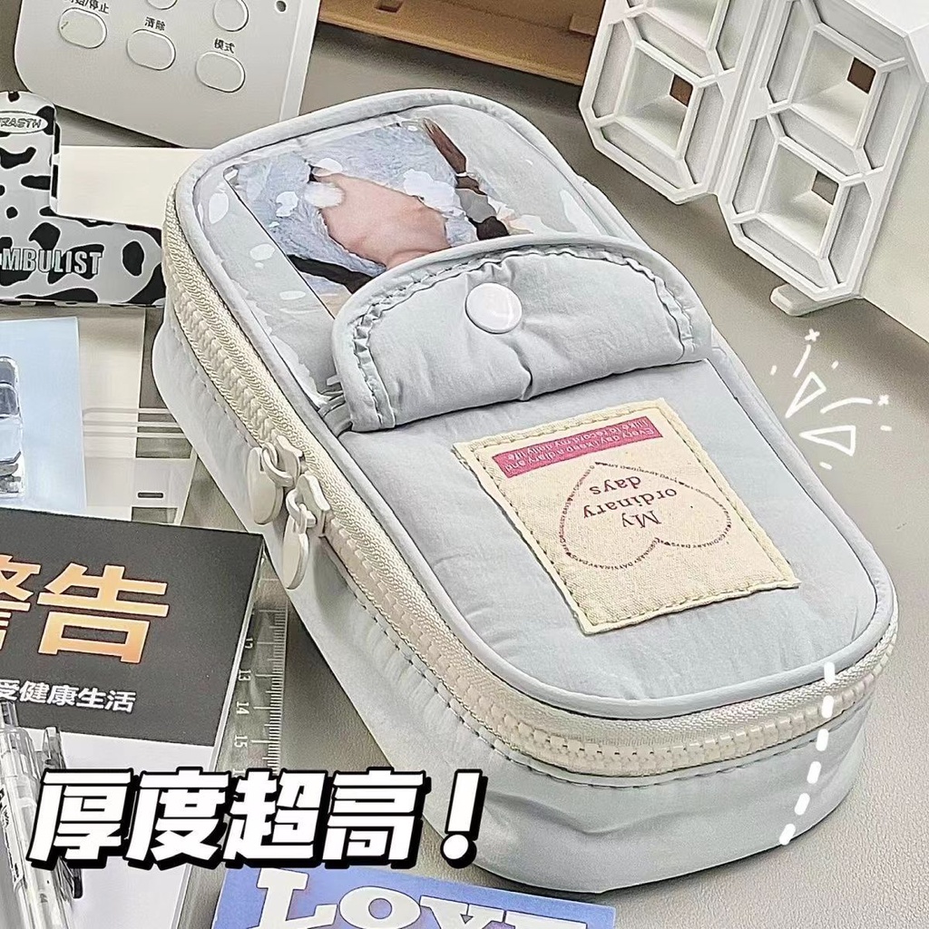 ใหม่สไตล์ย้อนยุคญี่ปุ่น/กระเป๋าดินสอซิปคู่/Multi-Layer Multi-Functionalเครื่องเขียนเก็บกล่องดินสอ