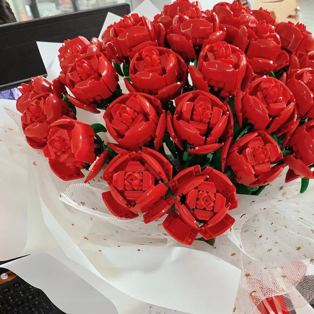 ช่อดอกกุหลาบสีแดง โรแมนติก บล็อกตัวต่อ ตลอดกาล รัก DIY ชุดอิฐ ของเล่น สําหรับเด็กผู้หญิง ของขวัญวันเกิด 2024 ของขวัญวันวาเลนไทน์ เซอร์ไพรส์