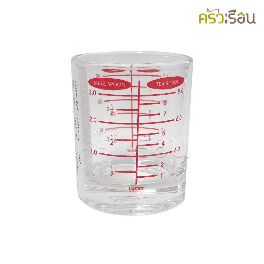LUCKY GLASS แก้วตวง MC-42 ทรงกระบอก มีสเกล สีแดง 4 แบบ 1.5 ออนซ์ / 45 ml. Ø4.7 x 5.7 ซม. Classic Sca