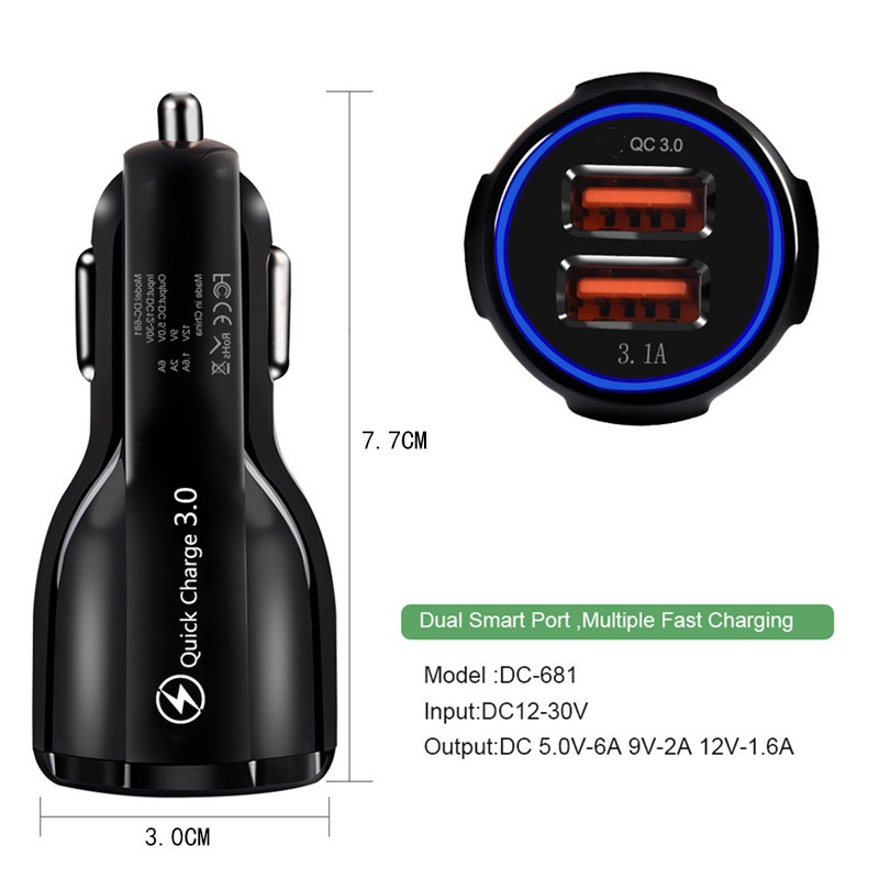 4.8a Dual USB Car Charger Fast Phone Charge Quick Charge QC 3.0 อะแดปเตอร์ชาร์จในรถ
