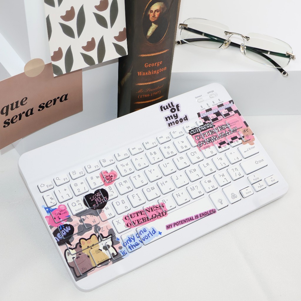 พร้อมส่ง💖 แป้นพิมพ์ Bluetooth Keyboard คีย์บอร์ดไร้สาย ปุ่มกดไทย บลูทูธ 5.0 รองรับ Android/ iOS/ Windows แป้นพิมไร้สาย