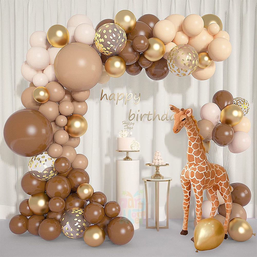 109pcs สีกากี Nude Retro บอลลูน Garland ชุดทอง Confetti บอลลูนสําหรับสัตว ์ ธีมวันเกิดตกแต ่ ง