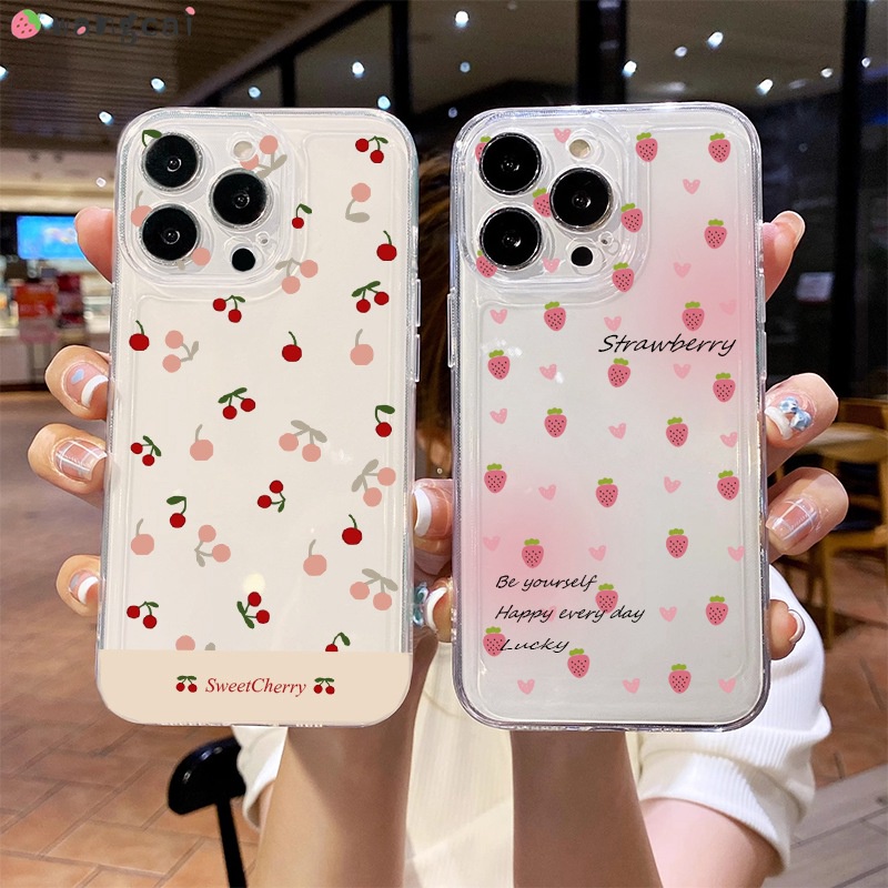 สําหรับXiaomi 15 14 14T Poco F7 X7 Pro Ultra Xiaomi15 Xiaomi14 Xiaomi14Tเคสโทรศัพท์เชอร์รี่สตรอเบอร์รี่ผลไม้สีชมพูGradientน่ารักการ์ตูนใสนุ่มปลอกกรณีฝาครอบ