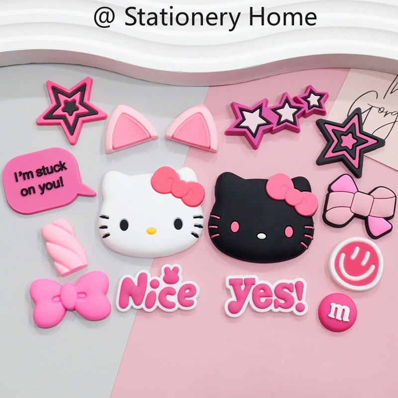 รองเท้าแตะ Crocs PVC ขนาดใหญ่ ลาย Hello Kitty KTJibbitz สีแดง สีดํา สําหรับตกแต่งรองเท้า