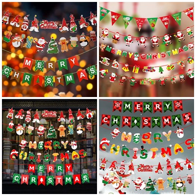 2025 ปีใหม่แขวนแบนเนอร์ Chirstmas Party Decor ดึงธง Photo Prop Bunner Merry Chirstmas ตกแต่ง
