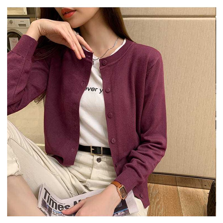 เสื้อคาร์ดิแกนแขนยาว ผ้าถัก ลําลอง แฟชั่นฤดูใบไม้ผลิ และฤดูใบไม้ร่วง สําหรับผู้หญิง - รูปที่ 4