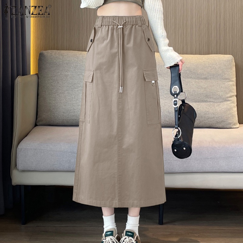 Zanzea กระโปรงคาร์โก้ ลําลอง แบบผูกเชือก สไตล์วินเทจ สําหรับผู้หญิง - รูปที่ 3