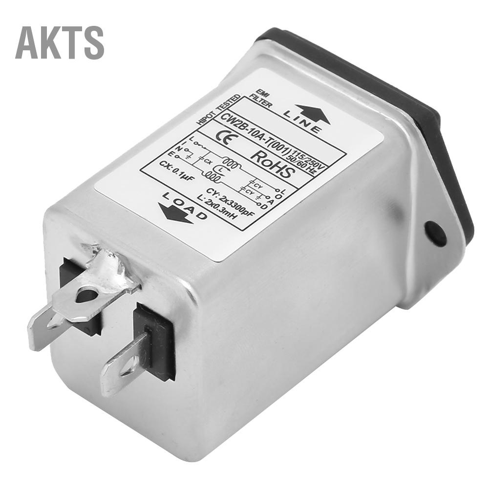 AKTS CW2B-10A T (001) EMI Power Filter พร้อมฟิวส์ซ็อกเก็ต 2-in 1 Single Safety 125/250v