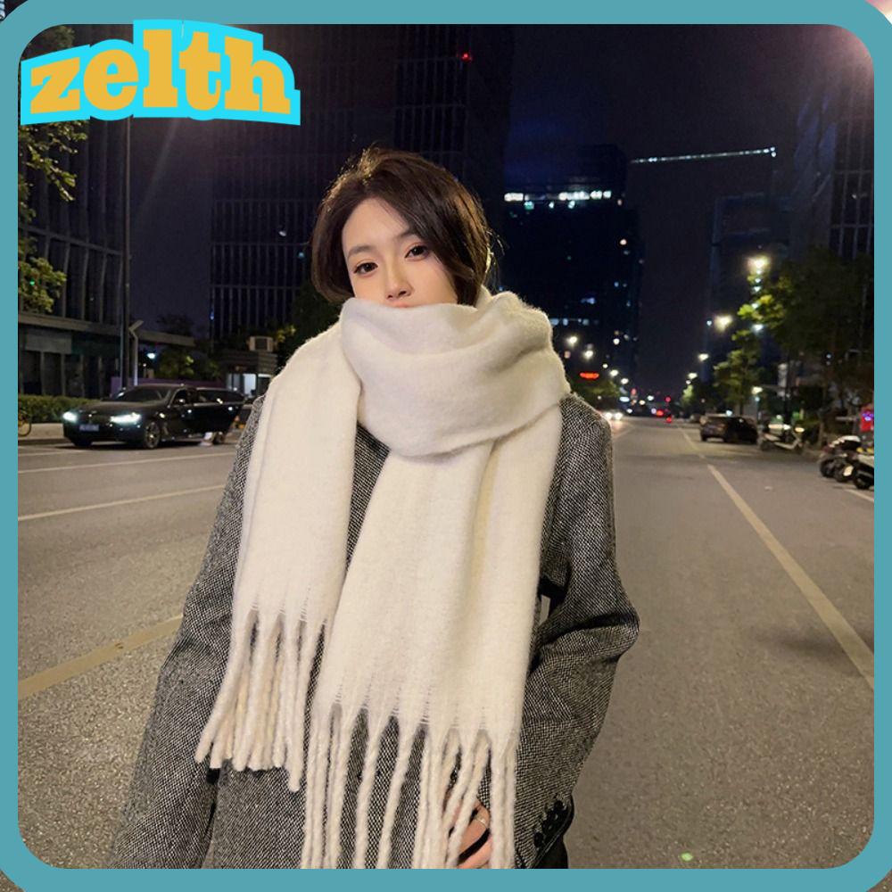 Zelth ผ้าพันคอ ผ้าคลุมไหล่ ผ้าแคชเมียร์ ประดับพู่ยาว หนานุ่ม สีพื้น อบอุ่น แฟชั่นฤดูหนาว สําหรับผู้หญิง