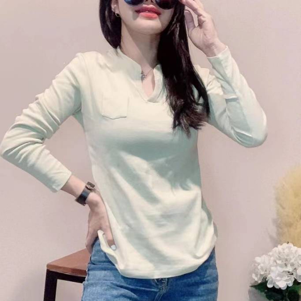 เสื้อแขนยาว เนื้อผ้านิ่มส่วมใส่สบาย สีพื้น ผ้าดี รูปที่ 8