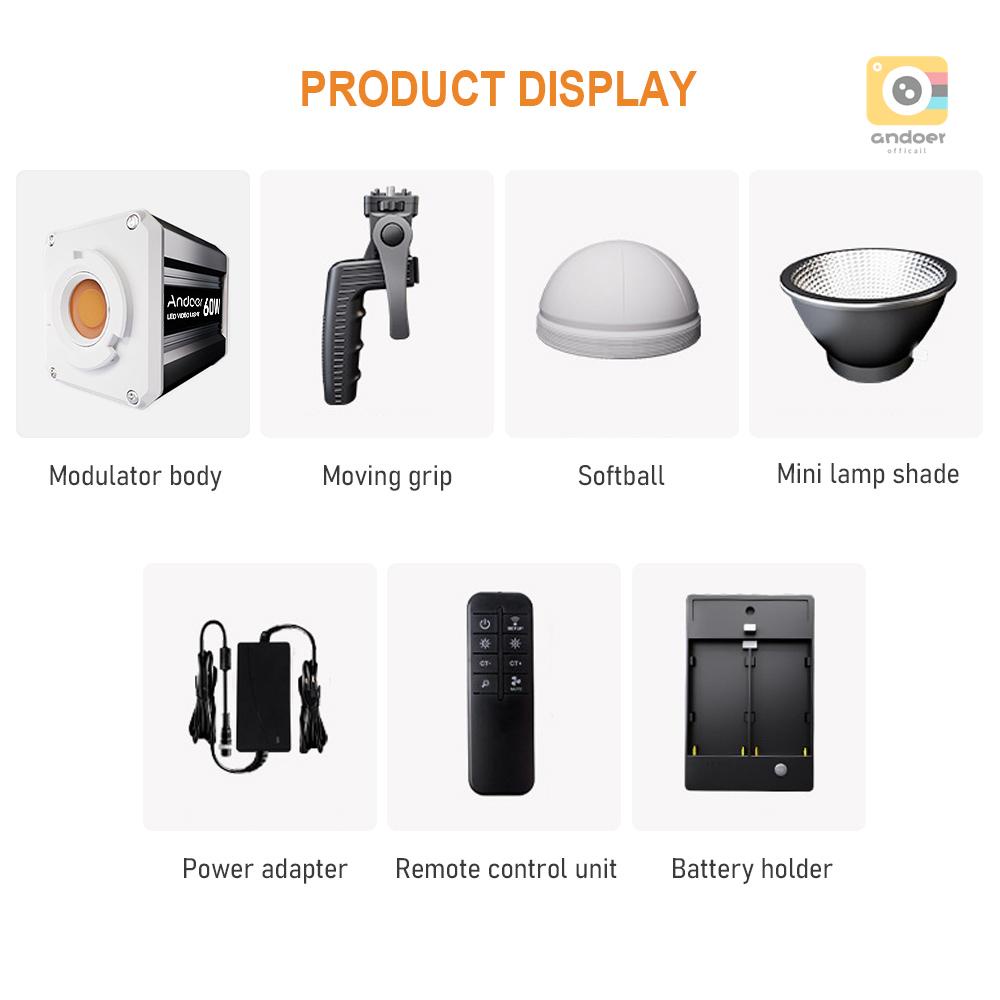 Andoer LED 9-FX พร้อมหน้าจอ ไฟวิดีโอ แสงวิดีโอ แอลซีดี 2800 K- 6800 K- หรี่แสงได้ 1121 60 W ซัง.