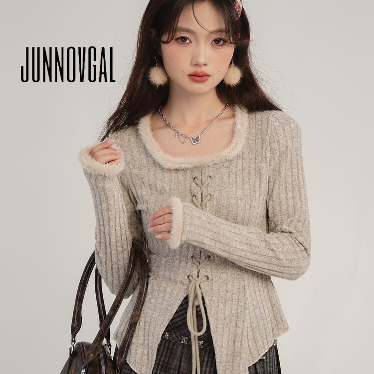 Junnovgal ใหม่ เสื้อกันหนาวลําลอง คอยู แขนยาว สีพื้น เข้ารูป เข้ากับทุกการแต่งกาย สําหรับสตรี 2024
