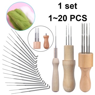 1-40pcs Felting Needles Wool Felt Tools with Eight Needles Tool Craft Felt Needle with Solid Wood Handle With Finger Cots